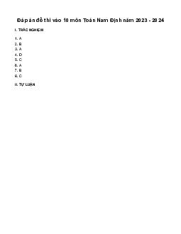 Đề thi vào 10 môn Toán năm 2023 - 2024 Sở GD&ĐT Nam Định