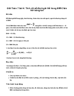 Giải Toán 7 Bài 4: Hoạt động thực hành và trải nghiệm: Tính chỉ số đánh giá thể trạng BMI | Chân trời sáng tạo