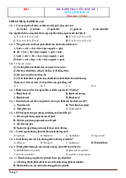 Bộ đề kiểm tra giữa học kỳ 1 môn Sinh 10 năm 2020-2021 có đáp án
