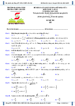 Đề KSCL giữa HK1 Toán 12 năm 2018 – 2019 trường THPT chuyên Đại học Vinh – Nghệ An