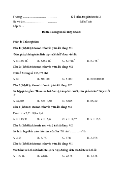 Đề thi giữa học kì 2 lớp 5 môn Toán - Số 5