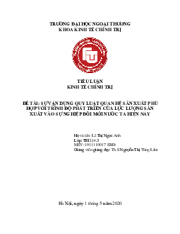 Tiểu luận Triết học: "Sự vận dụng quy luật quan hệ sản xuất với sự phát triển của lực lượng sản xuất "