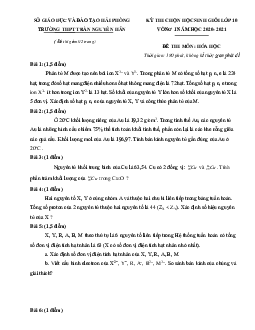 Đề thi HSG Môn Hóa Lớp 10 Năm 2020-2021 Trường Trần Nguyên Hãn vòng 1 có đáp án