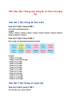 Giải Toán lớp 3 Tháng, năm trang 20, 21 Chân trời sáng tạo