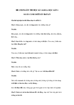Đề cương ôn tập Khoa học lớp 4 kì 1 Cánh diều
