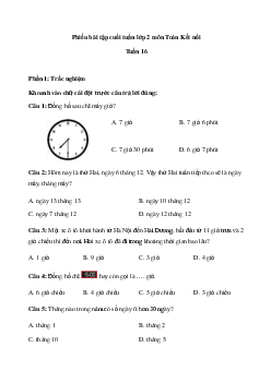 Bài tập cuối tuần Toán lớp 2 Kết nối Tri thức Tuần 16