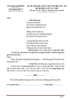 Đề thi HSG môn Văn lớp 12 Tỉnh Vĩnh Phúc năm 2021 (có đáp án)