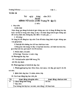 Giáo án Toán 2 sách Chân trời sáng tạo (cả năm) | Tuần 28 | Tiết 1