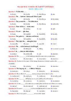 Bài tập trắc nghiệm về cấu tạo từ và từ loại 4 trong Tiếng Anh lớp 12 (có đáp án)
