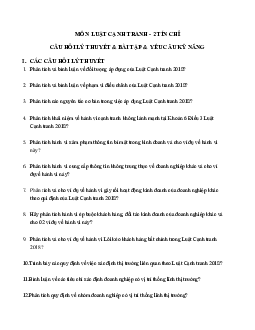 Câu hỏi lý thuyết và bài tập kỹ năng môn Luật Cạnh tranh có lời giải