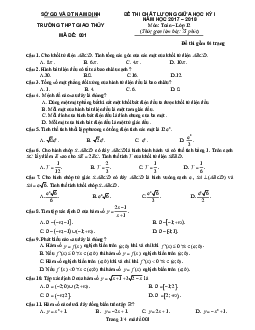 Đề thi chất lượng giữa học kỳ 1 môn Toán 12 năm học 2017 – 2018 trường THPT Giao Thủy – Nam Định