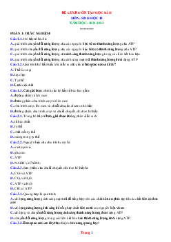 Đề cương ôn thi Sinh 10 HK2 năm 2022 trắc nghiệm