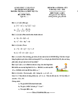 Đề tham khảo học kỳ 1 Toán 8 năm 2022 – 2023 trường Việt Úc – TP HCM