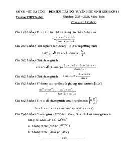 Đề kiểm tra HSG Toán 11 năm 2023 – 2024 trường THPT Nghèn – Hà Tĩnh