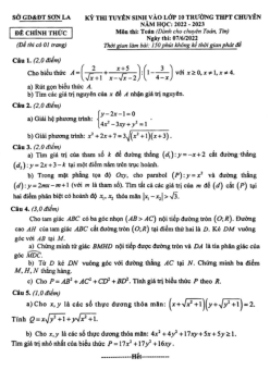 Đề tuyển sinh lớp 10 môn Toán (chuyên) năm 2022 – 2023 trường chuyên Sơn La