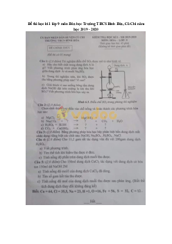 Đề thi học kì 1 lớp 9 môn Hóa học Sở GD&ĐT Bắc Ninh năm 2019 - 2020
