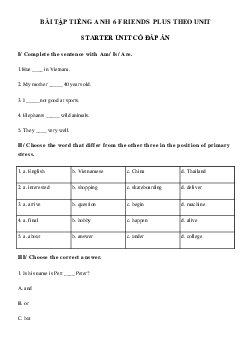 Bài tập Starter Unit lớp 6 Friends Plus - Chân trời sáng tạo