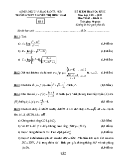 Đề học kỳ 2 Toán 11 năm 2021 – 2022 trường THPT Nguyễn Thị Minh Khai – TP HCM
