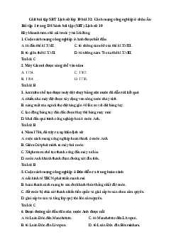 Giải bài tập SBT Lịch sử lớp 10 bài 32: Cách mạng công nghiệp ở châu Âu