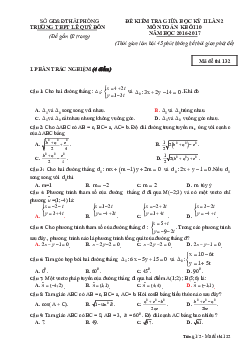 Đề kiểm tra Hình học 10 chương 3 (Tọa độ mặt phẳng) trường THPT Lê Quý Đôn – Hải Phòng