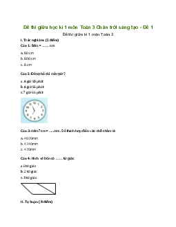 Bộ đề thi giữa học kì 1 môn Toán 3 năm 2023 - 2024 sách Chân trời sáng tạo