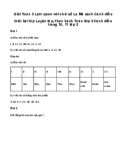 Làm quen với chữ số La Mã: Giải bài tập Luyện tập, thực hành Toán lớp 3 Cánh diều trang 10, 11 tập 2