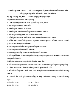 Giải SBT Lịch Sử 12 bài 23: Khôi phục và phát triển kinh tế-xã hội ở miền Bắc, giải phóng hoàn toàn miền Nam (1973-1975)