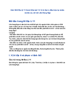 Giải SGK Địa lý 11 Cánh Diều bài 19: Vị trí địa lí, điều kiện tự nhiên và dân cư, xã hội Liên Bang Nga