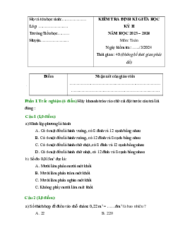 Bộ đề thi giữa học kì 2 lớp 5 Có đáp án năm 2024