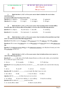 TOP 12 Đề thi thử THPT Quốc Gia Tiếng Anh (có đáp án)