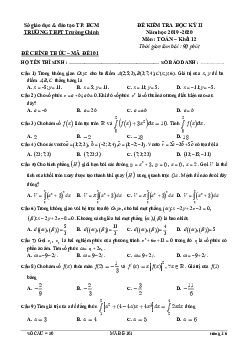 Đề thi học kì 2 Toán 12 năm 2019 – 2020 trường THPT Trường Chinh – TP HCM