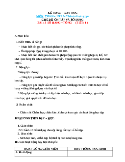 Giáo án Toán 2 | Ôn tập số Hạng - Tổng sách Chân trời sáng tạo (cả năm)