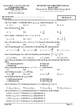 Đề thi thử Toán TN THPT 2024 cụm Hoàn Kiếm & Hai Bà Trưng – Hà Nội