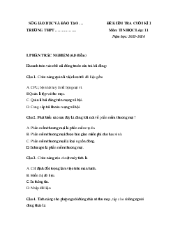 Đề thi học kì 1 môn Tin học 11 năm 2023 - 2024 sách Kết nối tri thức với cuộc sống | Đề 1