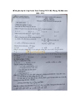 Đề thi giữa học kì 1 lớp 9 môn Toán Trường PTCS Bắc Phong, Mộ Đức năm 2020 - 2021