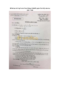 Đề thi học kì 1 lớp 9 môn Toán Phòng GD&ĐT quận Cầu Giấy năm học 2019 - 2020