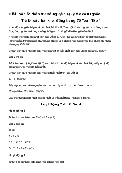 Giải Toán 6 Bài 4: Phép trừ số nguyên. Quy tắc dấu ngoặc | Cánh diều