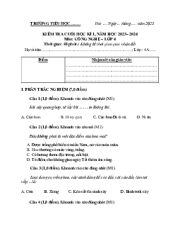Đề thi học kì 1 môn Công nghệ 4 năm 2023 - 2024 sách Kết nối tri thức với cuộc sống | đề 1