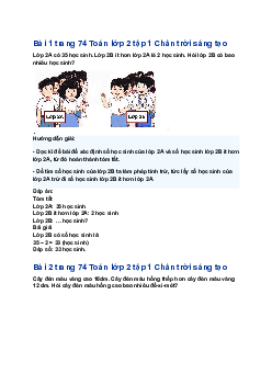 Giải SGK Toán lớp 2 trang 74: Bài toán ít hơn| Chân trời sáng tại