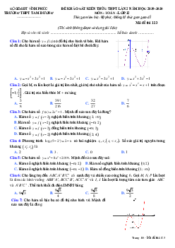 Đề khảo sát Toán 12 lần 2 năm 2019 – 2020 trường Tam Dương – Vĩnh Phúc