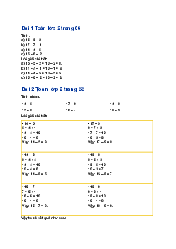 Giải SGK Toán lớp 2 bài 21: 14, 15, 16, 17, 18 trừ đi một số | Chân trời sáng tạo
