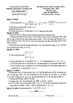 Đề khảo sát chất lượng Toán 9 năm 2023 – 2024 phòng GD&ĐT Long Biên – Hà Nội