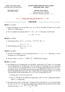 Đề tuyển sinh lớp 10 chuyên môn Toán (chuyên) 2022 – 2023 sở GD&ĐT Bắc Ninh