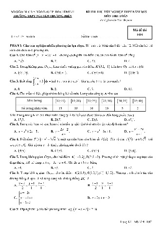 Đề thi thử TN THPT 2025 môn Toán trường THPT Nguyễn Thượng Hiền – TP HCM