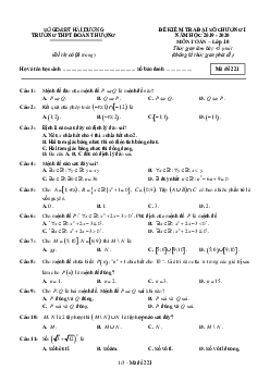 Đề kiểm tra Đại số 10 chương 1 năm 2019 – 2020 trường Đoàn Thượng – Hải Dương