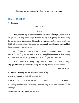 Đề thi giữa học kì 1 lớp 5 môn Tiếng Việt năm 2021-2022 - Đề 1