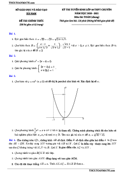 Đề tuyển sinh lớp 10 chuyên môn Toán (chung) năm 2020 – 2021 sở GD&ĐT Hà Nam