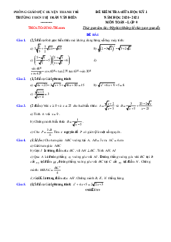 Đề thi giữa kì 1 Toán 9 năm 2020 – 2021 trường THCS thị trấn Văn Điển – Hà Nội