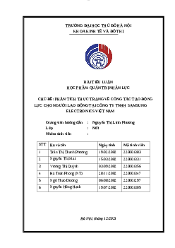 Tiểu luận: Phân tích thực trạng về công tác tạo động lực chp người lao động tại công ty TNHH Samsung Electronic Việt Nam | Trường Đại Học Thủ Đô Hà Nội
