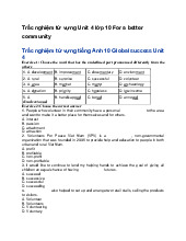 Trắc nghiệm từ vựng Unit 4 lớp 10 For a better community - Tiếng anh 10